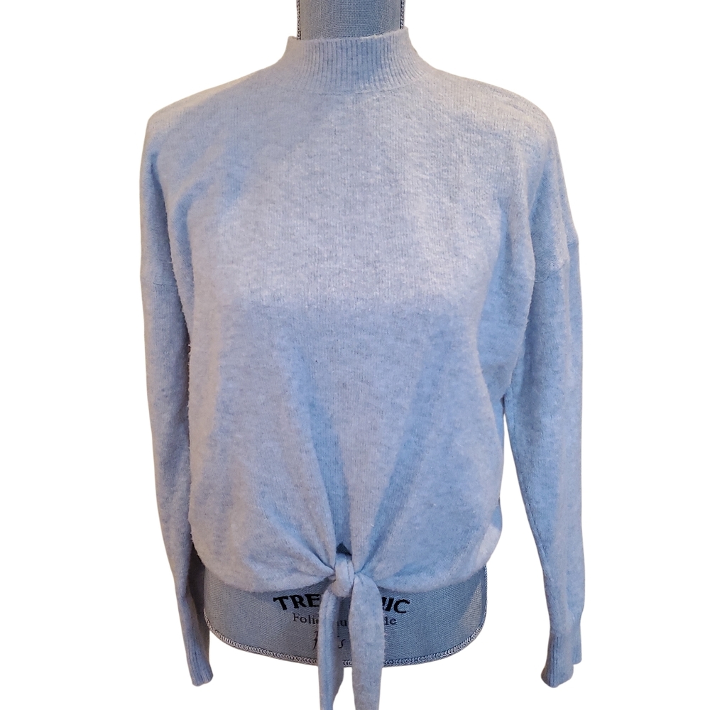 LOFT Soft Grey Mock Neck Tie Sweater Size M Medium